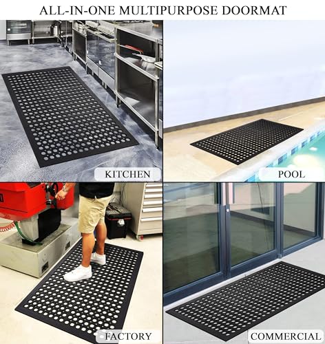 A1 Home Collections Anti Fatigue Mat, 0.6" Thick Heavy Duty Rubber Floor Mat with Drainage Holes - Non-Slip Kitchen, Bar & Restaurant Mat, 36x60 in - size: 60"L x 36"W x 0.6"Th