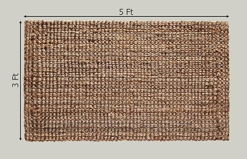 Croft&Cane Handspun Jute Area Rug – Premium Natural Reversible 3x5 ft Rug | Handwoven Chunky Textured Tan Beige Neutral Accent Carpet for Rustic Farmhouse Décor, Entryway, Bedroom, Office, Family Room - size: 3' x 5' (Rectangular)