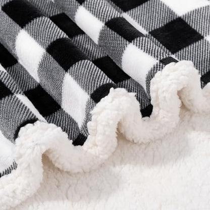 BEAUTEX Christmas Sherpa Fleece Twin Blanket Soft Warm Buffalo Plaid | Plush Blanket & Throw, Winter Cozy Fuzzy for Couch, Sofa, Bed (Black, 60" x 80") - color: Black, size: Twin-60"x80"