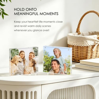 4x4 Acrylic Picture Frame Set of 6, 20mm Thick, Tabletop Display | Double-Sided Transparent Magnetic Frameless Photo Frame, for Office or Home Decor, for Photos, Fits Home, Office - size: 4x4