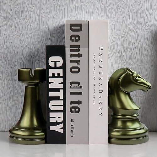 Decorative Bookends Chess Bookends, Aeneous Heavy Book Ends Stopper, Modern Book Ends for Shelves Office Home Desk Bookrack, 7"(L) x4(W) x7(H), 1Pair/2Piece - color: Aeneous