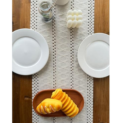 Macrame Table Runner Cream Beige Boho Table Runners with Tassels 90 Inches Long, Rustic Farmhouse Table Runners for Bohemian Kitchen Dining Table(12x90in, Fringe Included) - color: Cream Beige, size: 12"x90"