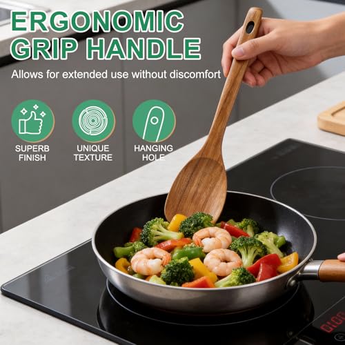Wooden Spoon for Cooking Utensil Non Toxic Serving Mixing Slotted Spoon Set | Acacia Wood Utensils for Cooking Spoons Large Kitchen Spatula Long Stirring Spoon Scoop Korean Teak Soup Ladle Baking Spoon - color: SLOTTED+COOKING SPOONS
