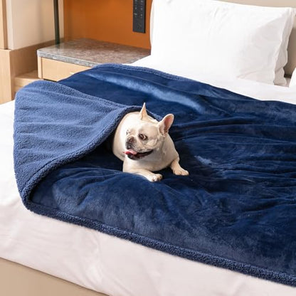 Waterproof Dog Throw Blanket Reversible Pet Fleece Blankets Bed Cover Dark Blue Puppy Blankets Leakproof Sofa Couch Washable Cover Cat Pet Blanket for Warm-Navy Blue,S-40x28in - color: Navy Blue, size: S-71*100cm(28*40in)