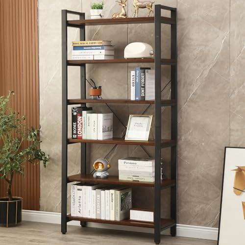 WH-AOERPYMY Natural Real Wood Bookcase,Industrial Bookshelf,6 Tier Solid Wood Open Book Shelf Storage,Metal Shelving Unit,Farmhouse Wide Etagere Bookcase for Office Living Bedroom (6 Tiers) - size: 6-Tiers-Natural Real Wood