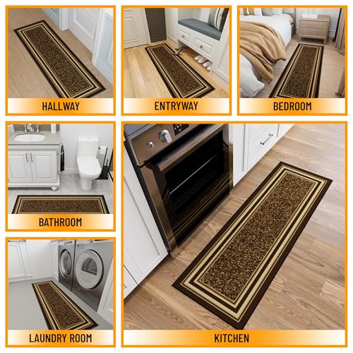 Ottomanson 2x5 Kitchen Rug Runner – Non-Slip Entryway Rug - color: Border Brown, size: 1'8" x 4'5" (Runner)