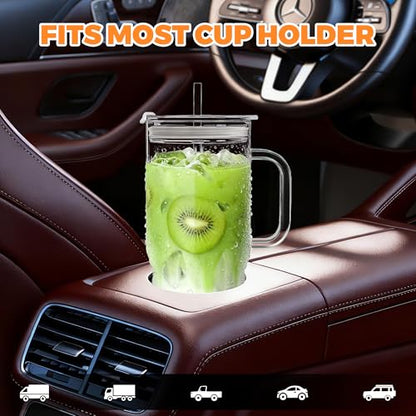 Birity 2Pack 40OZ Glass Tumbler with Handle,Glass Cup with Lid and Straw,Reusable Glass Iced Coffee Cup for Beer, Smoothies, Juice,Hot/Cold Drinks-Suitable for Birthday,Wedding - color: 40 oz 2-pack borosilicate