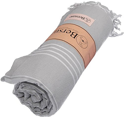 Bersuse Towels Anatolia XL Beach Blanket Throw Blanket Turkish Towel 100% Cotton Extra-Large Quick-Dry Lightweight Premium Peshtemal Towel - 61x82 Inches, Silver Grey - color: Silver Grey