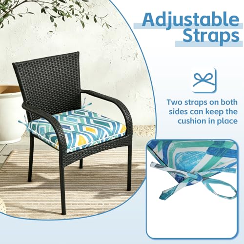 COZYVIDA Outdoor Chair Cushions Set of 4, 20"x20" Square Seat Pads with Tie Straps and YKK Zippers, 35D High-Density Foam, Water-Resistant Fabric,UV-Resistant 1000+ Hrs - color: Print 040