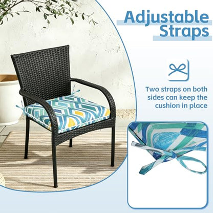 COZYVIDA Outdoor Chair Cushions Set of 4, 20"x20" Square Seat Pads with Tie Straps and YKK Zippers, 35D High-Density Foam, Water-Resistant Fabric,UV-Resistant 1000+ Hrs - color: Print 040