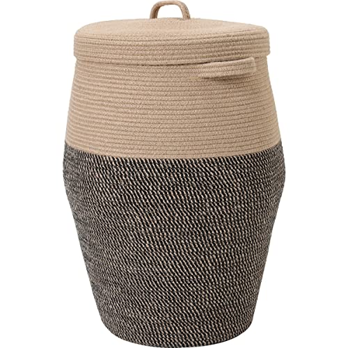 26"x20" Extra Large Tall Woven Laundry Basket with Lid, Cotton Rope Blanket Storage Basket, Freestanding Decorative Bin for Bedroom Living Room, Jute & Black Mix - color: Jute/Black Mix, size: 26"x20"
