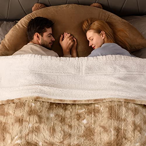 Bearhug Electric Blanket Queen Size with Dual Controls, 10 Heat Levels & 1-12H Auto Shut-Off, Fast Heating Soft Faux Fur to Sherpa Heated Blanket for Couples, Machine Washable, Taupe - color: Champagne-faux Fur & Sherpa, size: Queen Size 84" × 90"