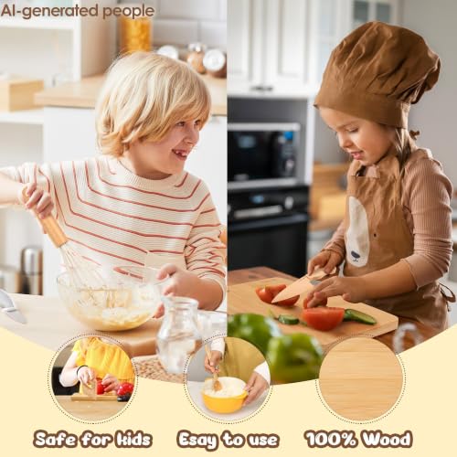 LUOLAO Wooden Kids Safe Knife and Toddler Baking Set for Real Cooking 6 PCS | Montessori Toddler Kitchen Tools, Cooking Cutting Board Set, Gift for kids, Safe & Effective, Teaching Real Kitchen Skills