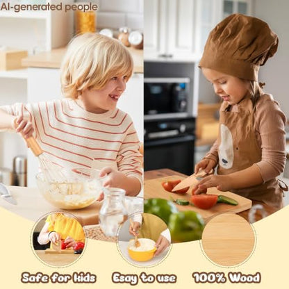LUOLAO Wooden Kids Safe Knife and Toddler Baking Set for Real Cooking 6 PCS | Montessori Toddler Kitchen Tools, Cooking Cutting Board Set, Gift for kids, Safe & Effective, Teaching Real Kitchen Skills