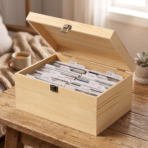 SiliFine Decorative Wooden keepsake Storage Box, 4x6 Photo Organizer with 8 Inner Boxes Dividers Labels 1700 Portable Photos Containers Storage with Lid for Store Picture Certificate Jewelry(Maple) - color: Maple
