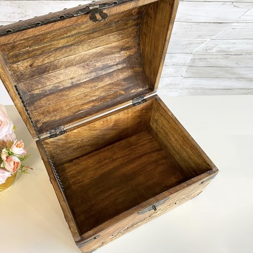 Personalized Treasure Chest with Card Slot, Antique Lock & Skeleton Keys (Large 13x10x10) – Pirate Decor, Wooden Keepsake Box, Decorative Wooden Box for Weddings & Anniversaries - size: Large 13x10x10