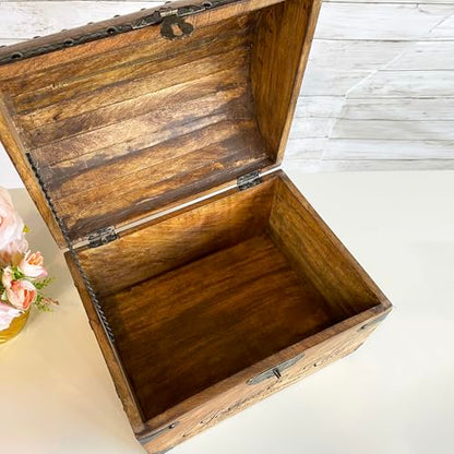 Personalized Treasure Chest with Card Slot, Antique Lock & Skeleton Keys (Large 13x10x10) – Pirate Decor, Wooden Keepsake Box, Decorative Wooden Box for Weddings & Anniversaries - size: Large 13x10x10
