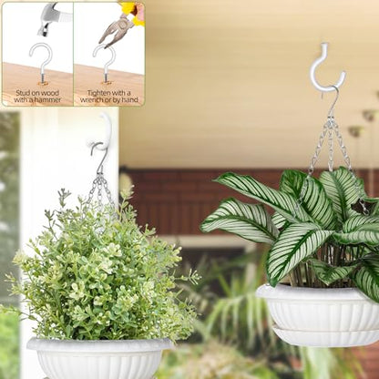 Hanging Planters, 5 Pcs 11" Hanging Pots, White Hanging Flower Pots, Hanging Plant Pots Baskets for Plants with Drainage Trays, Hanging Chains and Ceiling Hooks, Come with Free Garden Tools Set