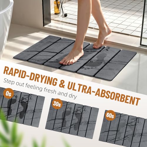 Luxspire Stone Bath Mat, Stone Shower mat Foldable 24x16, Marble Gray | Quick & fast drying diatomaceous earth, Non-slip rubber base, Easy-clean surface for bathroom floor & outside shower - color: E-marble Gray