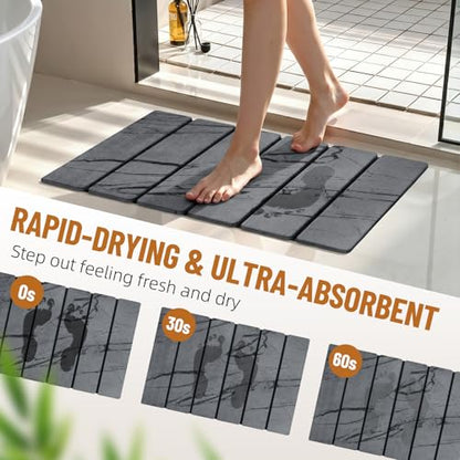 Luxspire Stone Bath Mat, Stone Shower mat Foldable 24x16, Marble Gray | Quick & fast drying diatomaceous earth, Non-slip rubber base, Easy-clean surface for bathroom floor & outside shower - color: E-marble Gray
