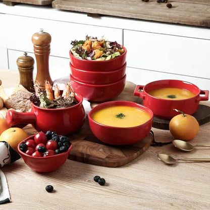 vicrays Ceramic Cereal Bowls Set - Porcelain 26 Ounce Soup Salad Bowls Set - Rice Dessert Cream Bowls Set - Chip Resistant Dishwasher Microwave Safe - Set of 6 (Red) - color: Red
