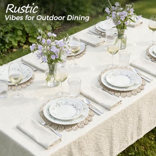 13" Round Placemats Set of 8, Corn Husk Woven Placemat, Rustic White Place Mats for Dining Table Decor, Boho Rattan Wicker Plate Chargers for Wedding Dinner Party