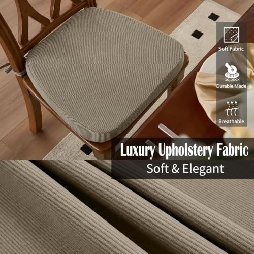 Dining Chair Cushions, Khaki, 17"x16", Set of 2 | 2'' Thick Cooling Gel High-Density Foam, Ties and Non-Slip Bottom, Removable Washable Cover, For Dining and Kitchen - color: Khaki, size: 2 Count (Pack of 1)