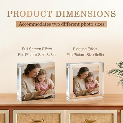 Acrylic Frame, 8x8 Picture Frame 3 Pack, 20MM Thicker Block, Double Sided Magnetic Clear Freestanding Photo Frame for Desk or Tabletop Display - size: 8x8" 3pack