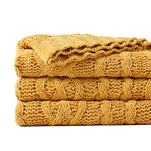 Battilo Mustard Yellow Throw Blanket 51"x67" Chenille Knitted Throw Blanket for Couch, Gold Throw Blankets for Home Decor, Summer Fall Decor Blanket - color: Mustard Yellow