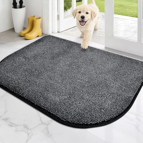 PURRUGS Dirt Trapping Door Mat, 32" x 47"(Half Round), Heathered Charcoal | Machine Washable, Non-Slip, Waterproof TPR Backing, Super Absorbent, Low Profile, Entryway Rug for Muddy Paws and Shoes - color: Heathered Charcoal, size: 32" X 47" (Half Round)