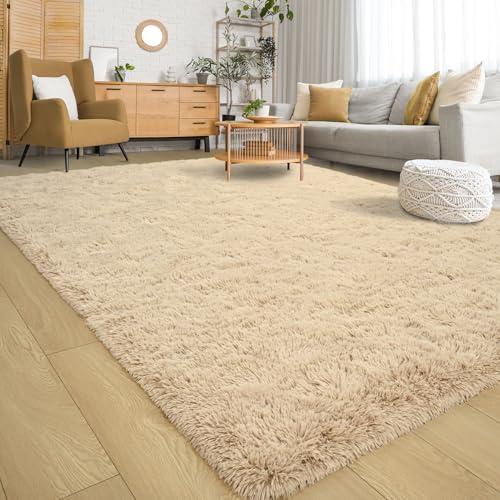 Keeko Fluffy Beige Area Rugs 5.4x7.6, Washable Rug for Bedroom Girls Room | Cute Shag Kids Rugs Nursery Living Room Indoor Fuzzy Bedside Rug Ultra Soft Furry Carpet for Teen Baby Dorm Decor - color: Beige, size: 5'4" x 7'6"(Rectangular)