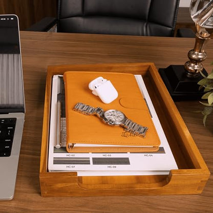 KOLWOVEN Wood Letter Tray -Load Documents Tray for Office Desktop Organizer - Desk Magazine, File, Folder, Paper Holder - Paper Document File Tray Front Drak Brown