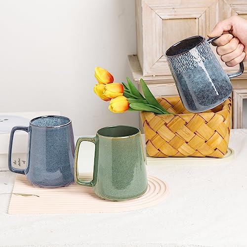 Large Ceramics Coffee Mugs,24 OZ,With Spoon And Wooden Lid,For Coffee,Tea,Cocoa,Large Handle Design,Microwave And Dishwasher Safe(Color:24 oz green set) - color: 24 oz green set