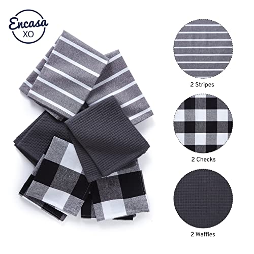 Encasa XO Kitchen Dish Towels, Waffle Weave 28"x18" Grey | Heavyweight 100% Cotton | Super Absorbent & Quick Drying | Pre-Shrunk Dishcloths | Set of 6 - color: Grey, size: 28x18 in (Set of 6)