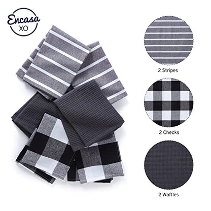 Encasa XO Kitchen Dish Towels, Waffle Weave 28"x18" Grey | Heavyweight 100% Cotton | Super Absorbent & Quick Drying | Pre-Shrunk Dishcloths | Set of 6 - color: Grey, size: 28x18 in (Set of 6)