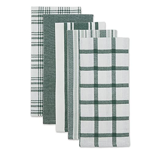 DII Assorted Woven, Kitchen Dishtowel Set, 18x28, Dark Green, 5 Piece - color: Dark Green