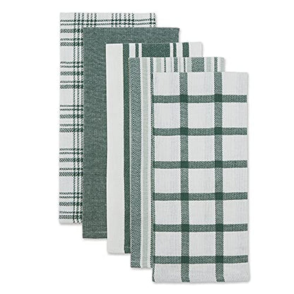DII Assorted Woven, Kitchen Dishtowel Set, 18x28, Dark Green, 5 Piece - color: Dark Green