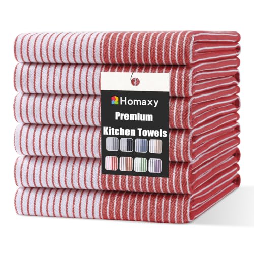 Homaxy Premium 100% Cotton Kitchen Towels 18"x28", 6 Pack, Red | Large Kitchen Hand Towels, Soft and Absorbent Tea Towel, Dish Towels with Hanging Loops - color: Red, size: 18 x 28 - 6 Pack