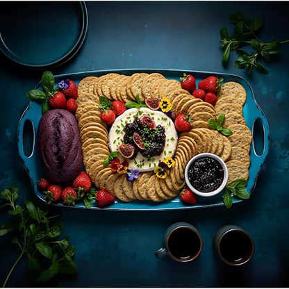 TP Melamine Serving Trays with Handles, 17” x 12”, Set of 2, Retro Teal | Rectangular Trays, Serving Platters for Food and Meat, Dishwasher Safe, Lightweight, Break-resistant - color: Retro Teal, size: 17" x 12"