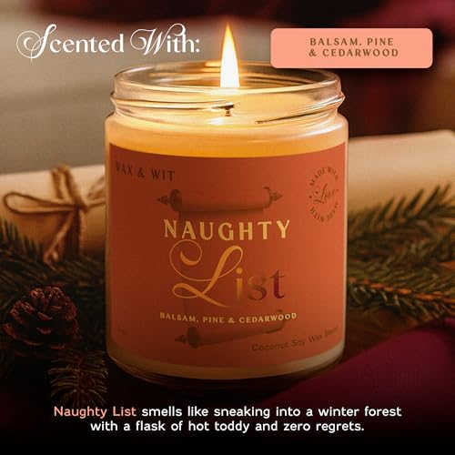 Wax & Wit Christmas Candles Scented – Balsam, Pine, Cedarwood – Fall Candle, Perfect Holiday, Winter, Xmas, Autumn Gifts – 9oz, Soy Wax, 50 Hour Burn - color: Naughty List