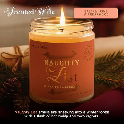 Wax & Wit Christmas Candles Scented – Balsam, Pine, Cedarwood – Fall Candle, Perfect Holiday, Winter, Xmas, Autumn Gifts – 9oz, Soy Wax, 50 Hour Burn - color: Naughty List