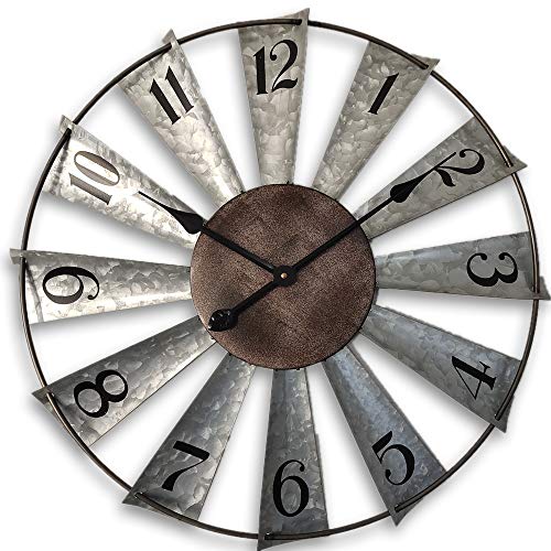 Mrocioa 24inch Windmill Distressed Metal Wall Clocks Rustic Large Decorative Clock Oversized Farmhouse Decor,Non Ticking,Battery Operated - size: 24 inch