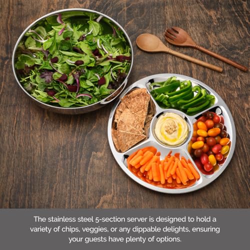 Mikasa Luxe 2-Piece Stainless Steel Chip and Dip Bowl Set, 14.25-Inch Serving Bowl with Coordinating Dip Bowl, Rust-Resistant, Dishwasher Safe, Elegant Entertaining Serveware
