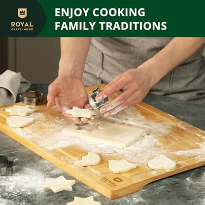 ROYAL CRAFT WOOD Bamboo Cutting Board with Juice Groove - Kitchen Chopping Board for Meat Cheese and Vegetables, Heavy Duty Serving Tray - color: Natural, size: 20"L x 14"W