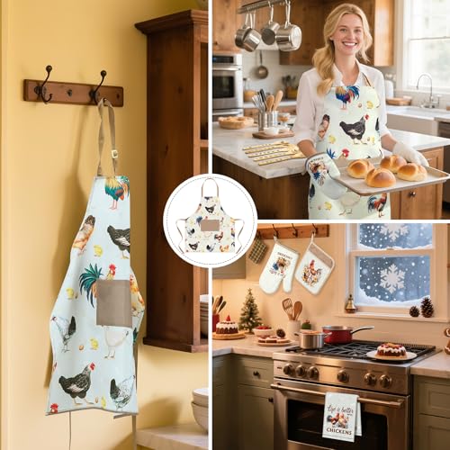 Funnymoom 10 Pcs Chicken Kitchen Gift Set for Women Include Apron Oven Mitts Pot Holder Dish Towel Cooking Utensil Kit - style: Chicken