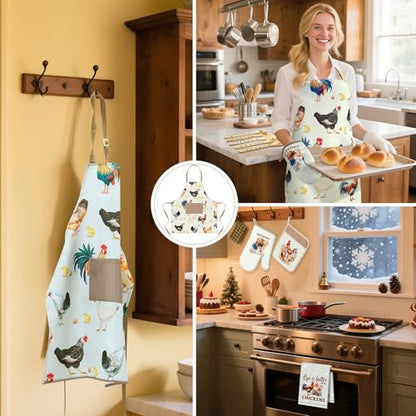 Funnymoom 10 Pcs Chicken Kitchen Gift Set for Women Include Apron Oven Mitts Pot Holder Dish Towel Cooking Utensil Kit - style: Chicken