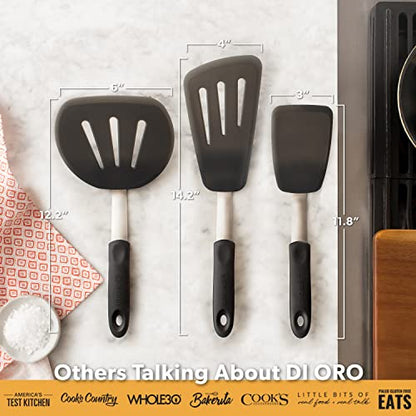 DI ORO - Chef Series FLEX Silicone Spatula 600ºF Heat-Resistant Flexible Silicone Rubber Turner Spatulas (3-Piece Set) - size: 3-Piece Set (Standard, Round, and Angled Turner)