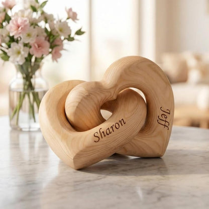 Personalized Interlocking Wooden Hearts, Custom Name Date Engraved Couple Gift, Wedding Anniversary Keepsake, Romantic Decor, Valentine Gift, Bridal Shower Gifts, Engagement Present 4 - color: Design 04