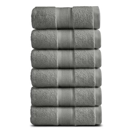Luxury Bamboo Rayon Hand Towel Set | 6-Pack | Carbon Grey | 35% Bamboo Rayon - 65% Zero Twist Cotton | Absorbent Quick-Dry Towels for Bathroom | Ultra Soft | OEKO-TEX Standard 100 - color: Carbon Grey, size: Hand Towels (6 Pack)