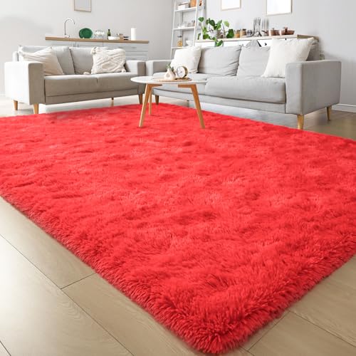 Keeko Fluffy Area Rugs 3x5,Washable Shag Rug for Bedroom Girls Room-Red | Cute Shag Kids Rugs Nursery Living Room Indoor Fuzzy Bedside Rug Ultra Soft Furry Carpet for Teen Baby Dorm Decor - color: Red, size: 3' x 5' (Rectangular)